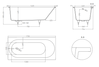Ванна из искусственного камня Salini Ornella S-Stone 102324M 170x80см белый матовый